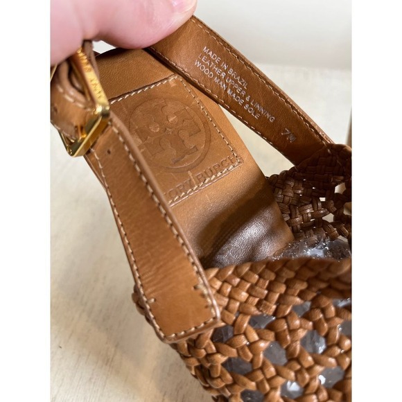 Tory Burch Widdieanne Woven Leather Wood Heel Clog Boho‎ Women's Size 7 - Picture 7 of 8